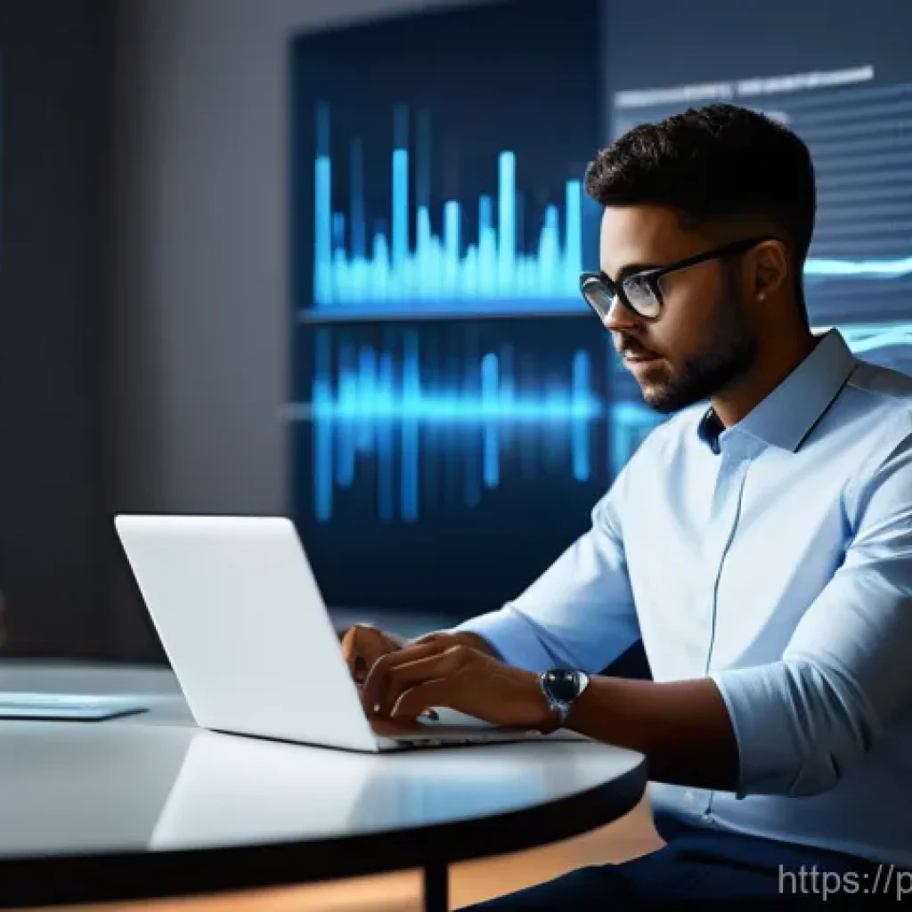 인터넷정보검색 자격증 취득 후 대기업 데이터 리서치 팀 합류기 - **Prompt:** A diverse young professional, deeply focused on a sleek laptop, surrounded by glowing, a...