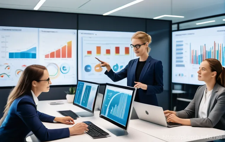 인터넷정보검색 자격증 취득 후 대기업 데이터 리서치 팀 합류기 - **Prompt:** A diverse young professional, deeply focused on a sleek laptop, surrounded by glowing, a...