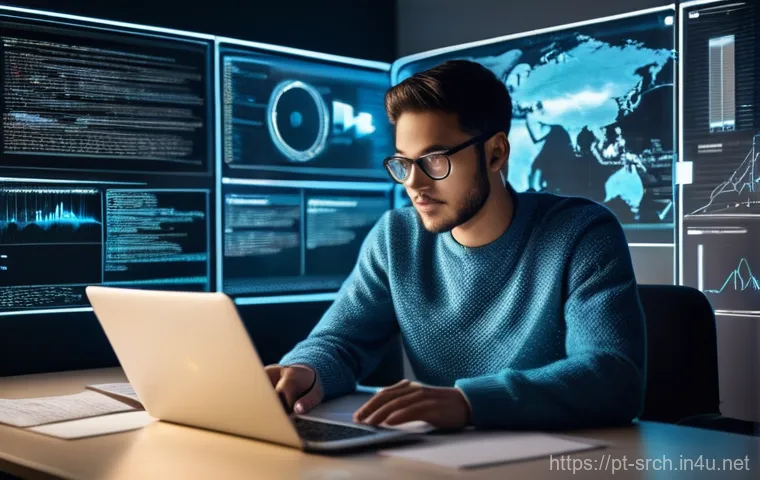 인터넷정보검색 필기 시험의 효율적인 학습 계획 - **Prompt: Intelligent Information Navigator**
    A focused young adult (20s-30s), appearing studiou...