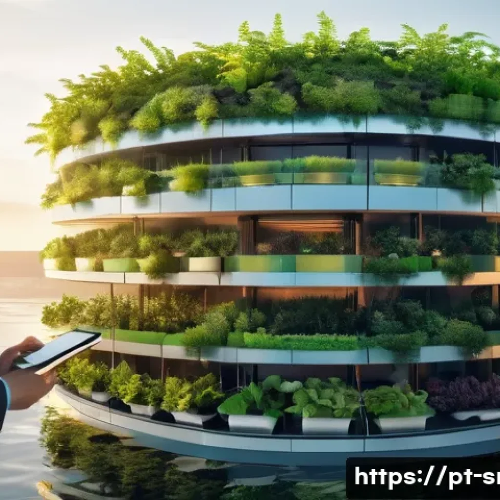 인터넷정보검색 자격증과 클라우드 데이터 활용의 연계성 - The scene features innovative, green architecture with integrated solar panels and vertical gardens,...