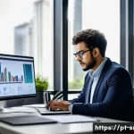 Home 18 인터넷정보검색 자격증과 경력 개발의 상호 보완성 - A professional digital researcher working intensely at a modern office desk, multiple computer scree...