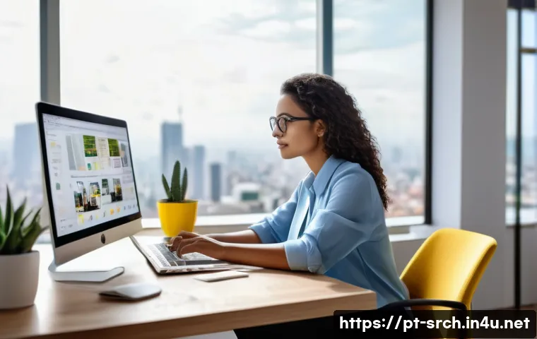 인터넷정보검색 실무에서 자주 다뤄지는 사례 분석 - A professional Brazilian woman sitting at a modern desk in a bright home office, surrounded by multi...