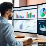 Home 18 인터넷정보검색 실무에서 경험한 온라인 트렌드 분석 사례 - A detailed digital marketing analyst workspace featuring multiple high-resolution monitors displayin...