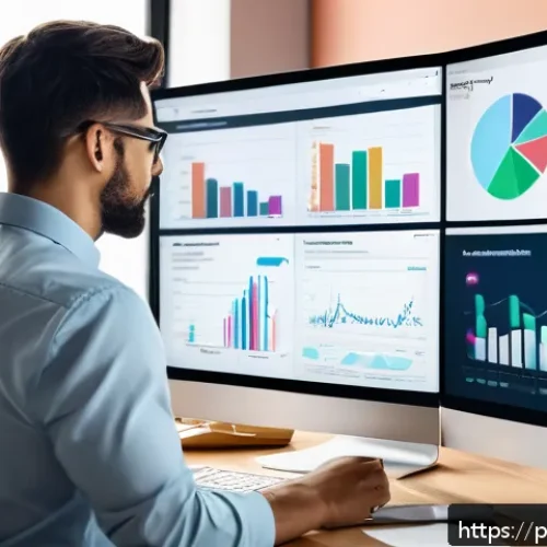 Home 30 인터넷정보검색 실무에서 경험한 온라인 트렌드 분석 사례 - A detailed digital marketing analyst workspace featuring multiple high-resolution monitors displayin...